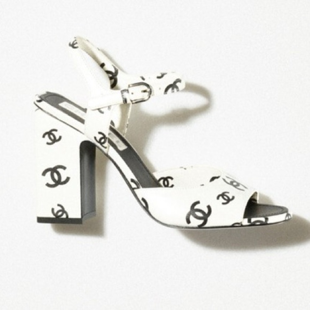 CHANEL Black and White Logo Heels